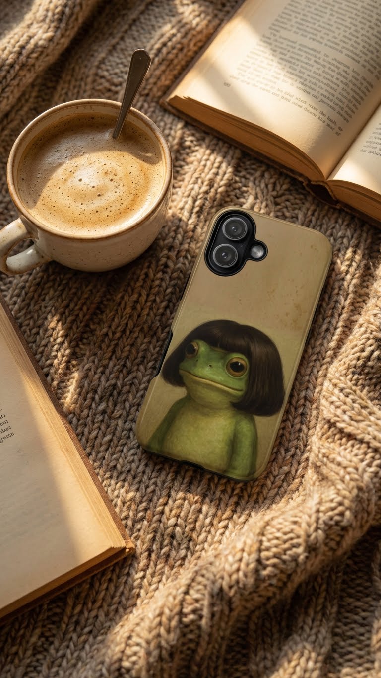 1 Style Frog with Haircut Inspire custom Trendy Phone Case Collection for iPhone 17-11, Samsung S25-S21