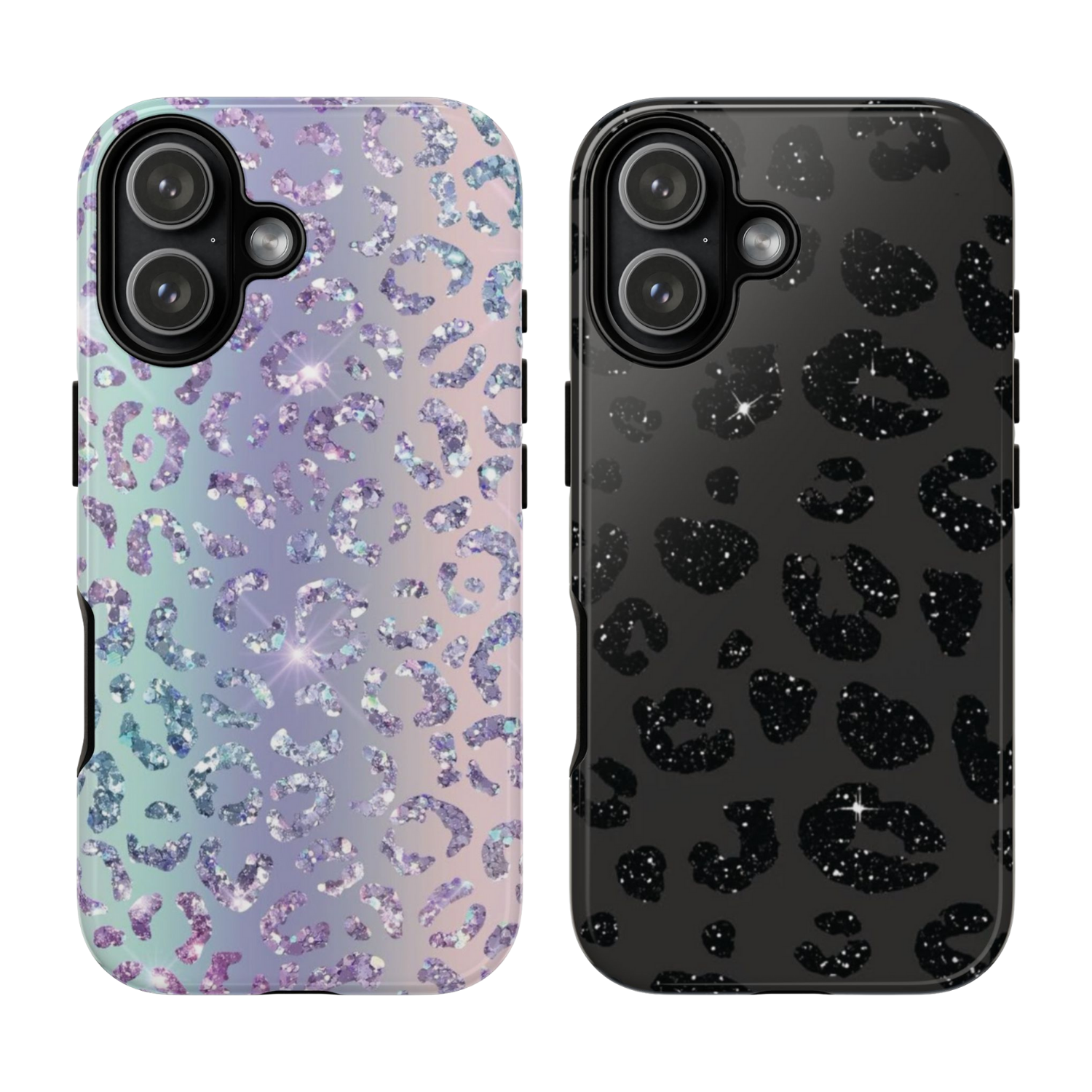 2 Style Leopard Glitter Inspire custom Trendy Phone Case Collection for iPhone 17-11, Samsung S25-S21