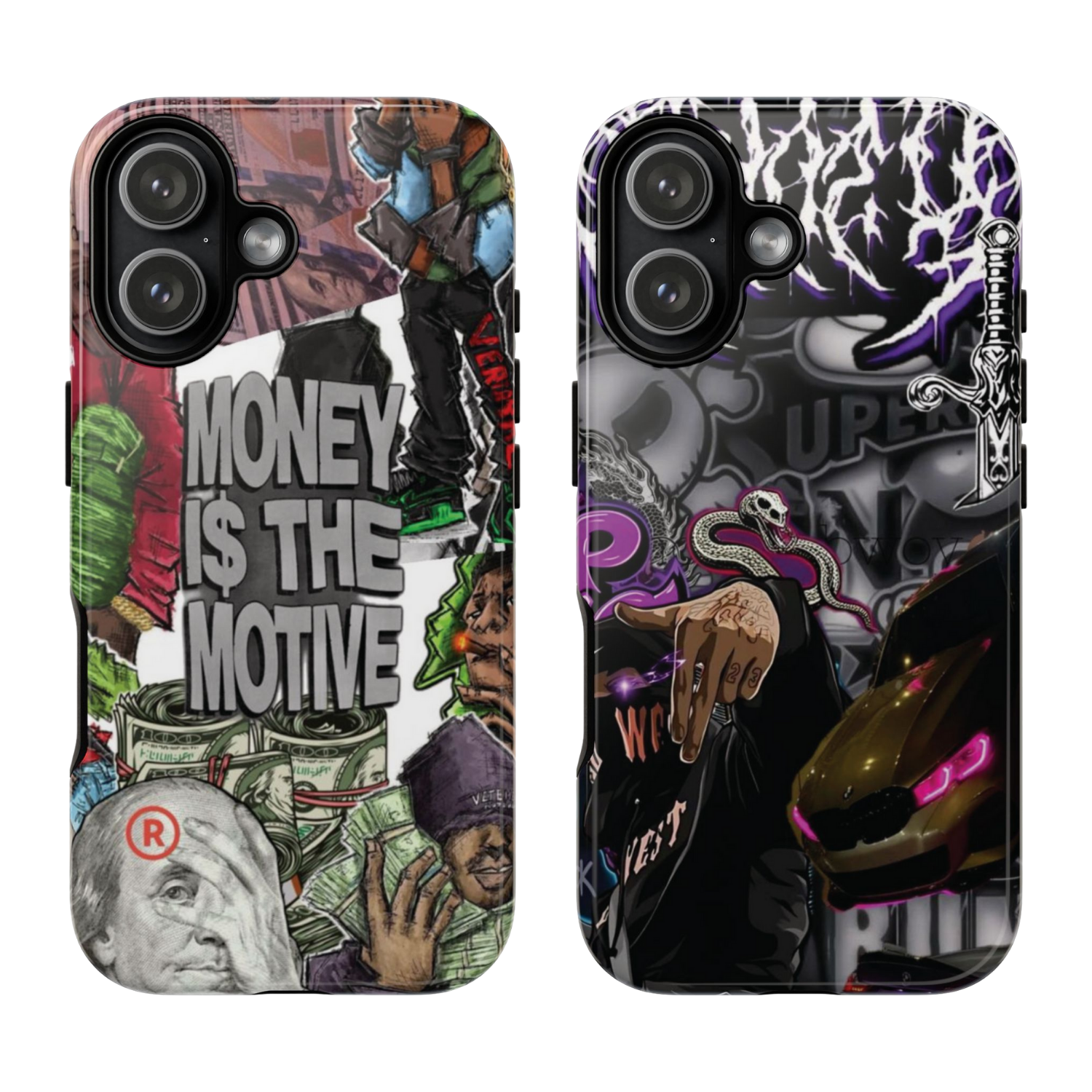2 Style Money is the Motive & Luxury Car Inspire custom Trendy Phone Case Collection for iPhone 17-11, Samsung S25-S21