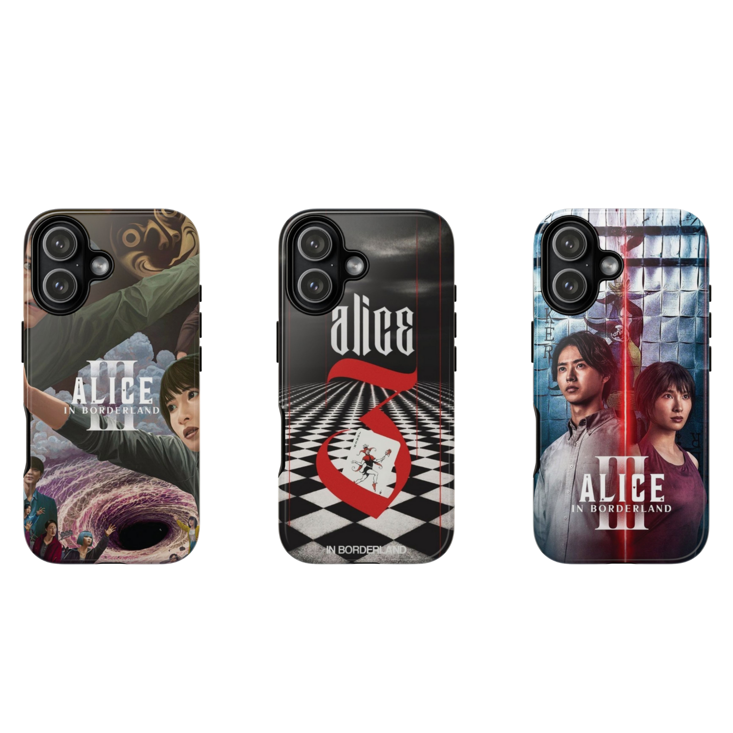 3 Style Alice in Borderland Inspire custom Anime Phone Case Collection for iPhone 17-11, Samsung S25-S21