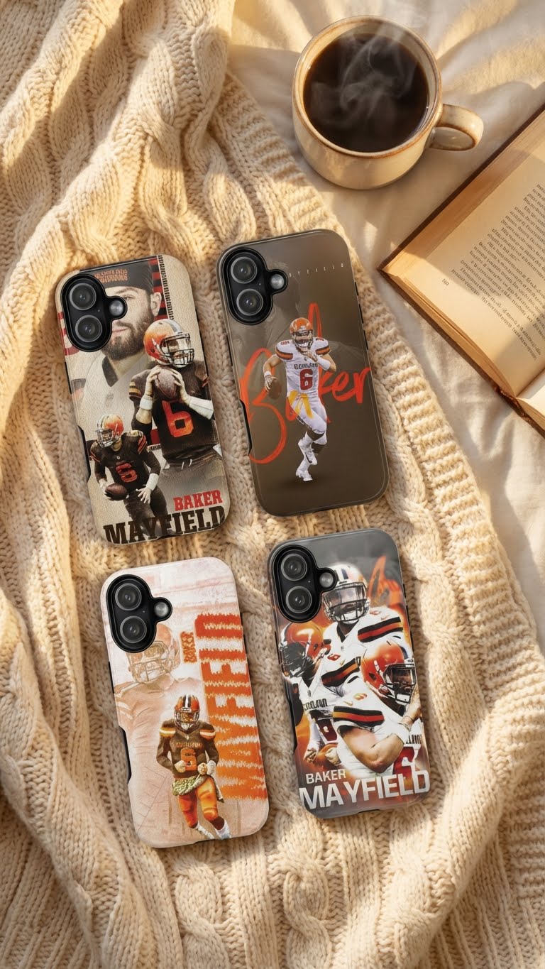 4 Style Baker Mayfield Football Player NFL Inspire custom Sport Phone Case Collection for iPhone 17-11, Samsung S25-S21