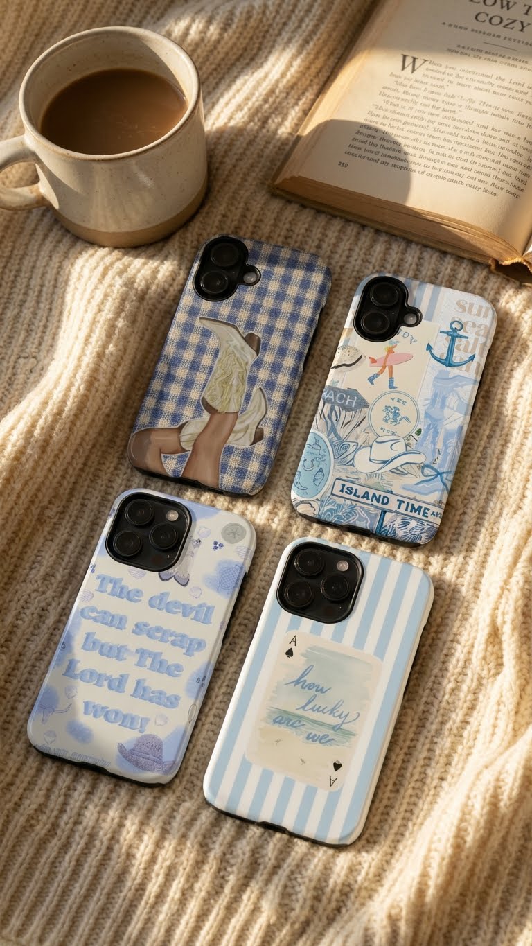4 Style Blue Aesthetic Inspire custom Trendy Phone Case Collection for iPhone 17-11, Samsung S25-S21