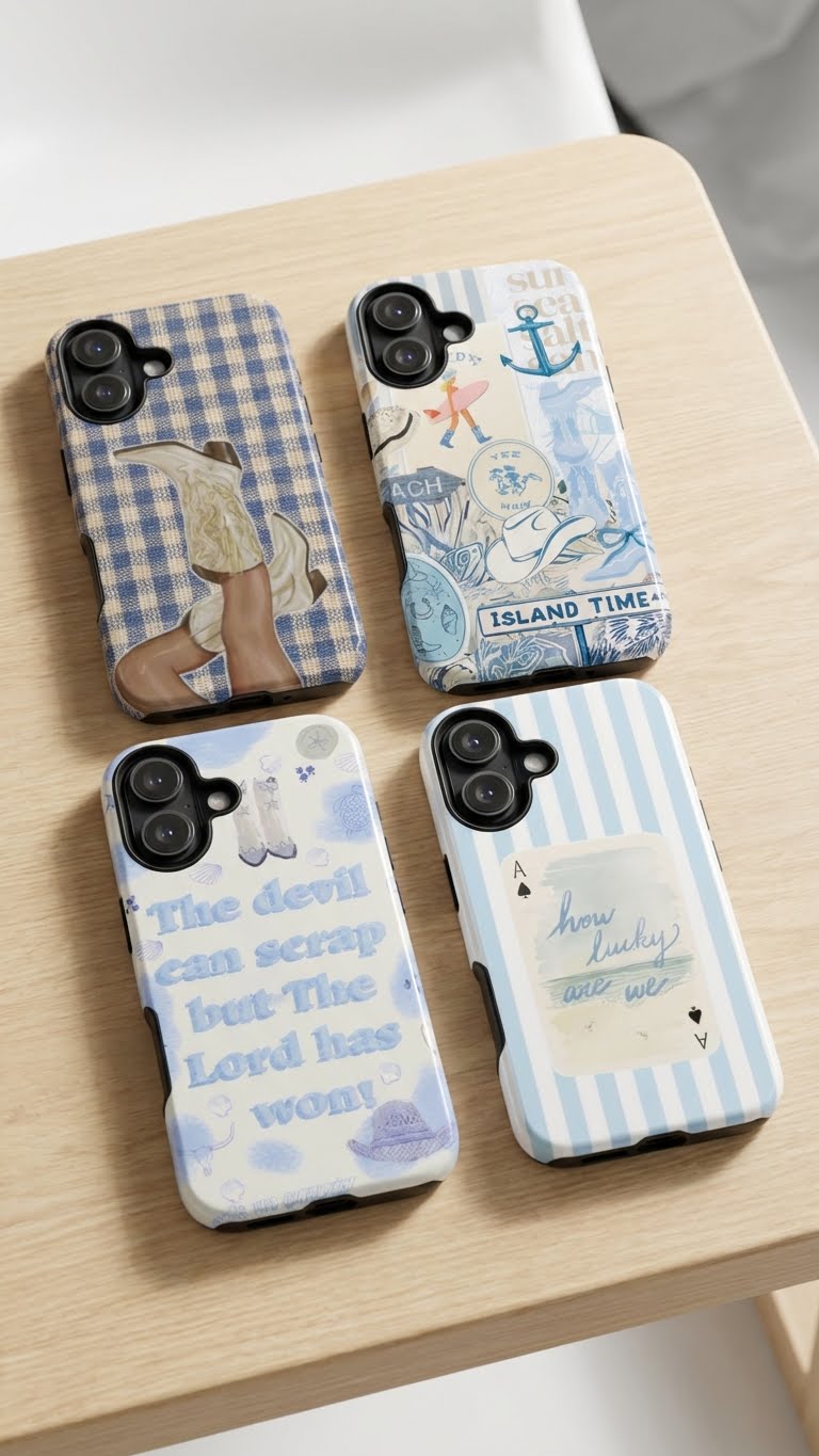 4 Style Blue Aesthetic Inspire custom Trendy Phone Case Collection for iPhone 17-11, Samsung S25-S21