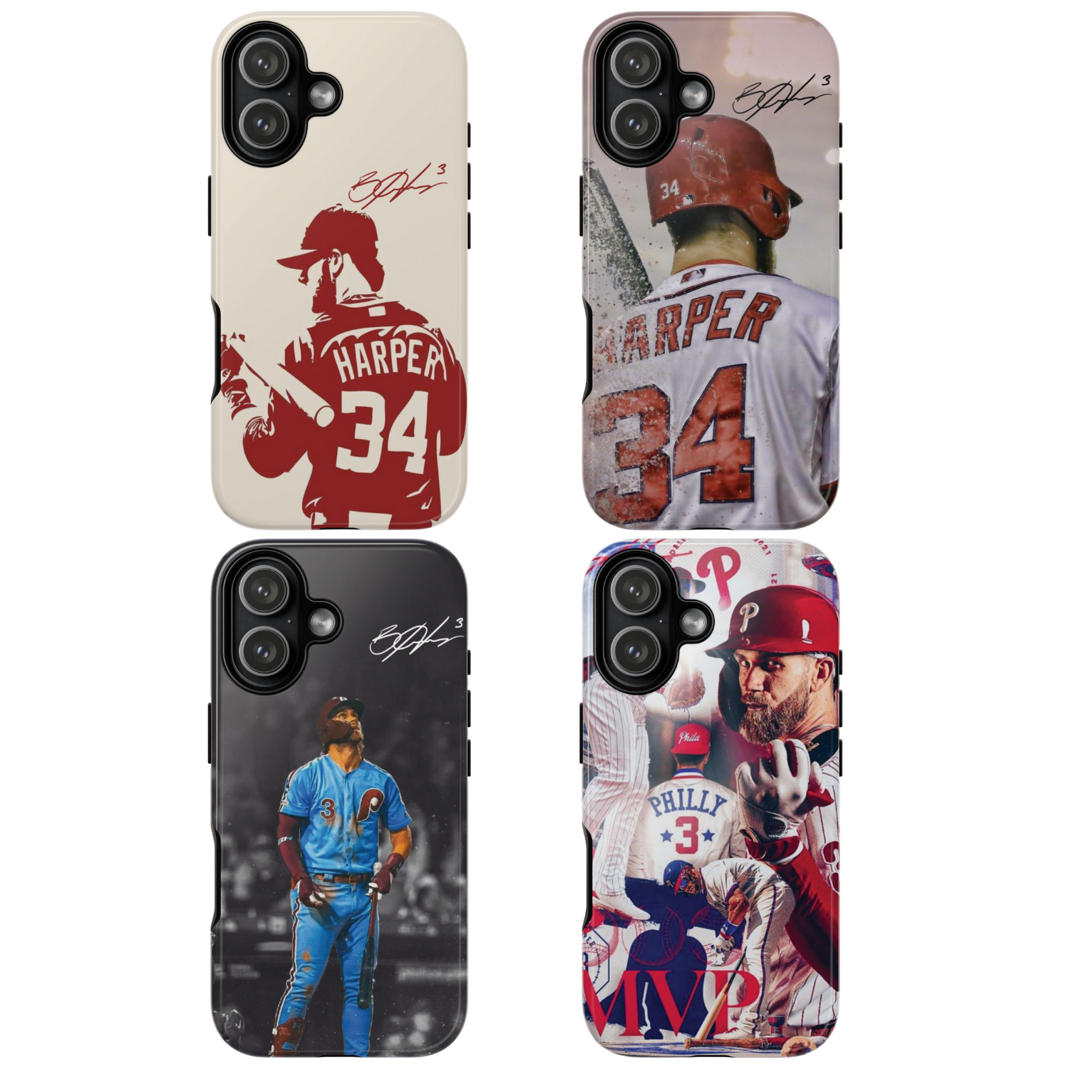 4 Style Bryce Harper Baseball Player MLB Inspire custom Sport Phone Case Collection for iPhone 17-11, Samsung S25-S21