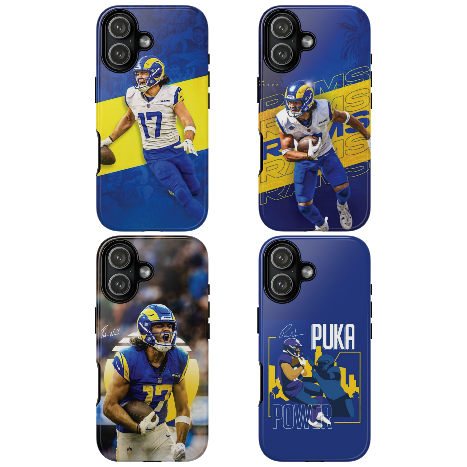 4 Style Puka Nacua Football Player Rams Inspire custom Sport Phone Case Collection for iPhone 17-11, Samsung S25-S21