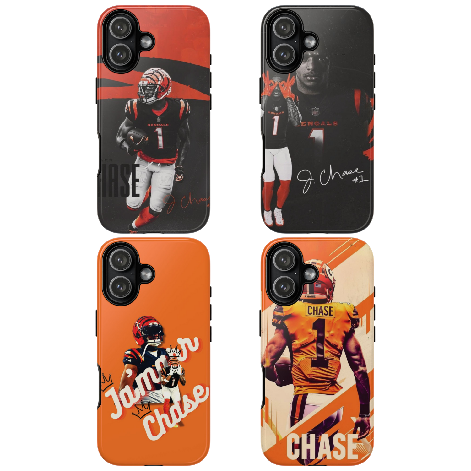 4 Style Ja'Marr Chase Football Player NFL Inspire custom Sport Phone Case Collection for iPhone 17-11, Samsung S25-S21
