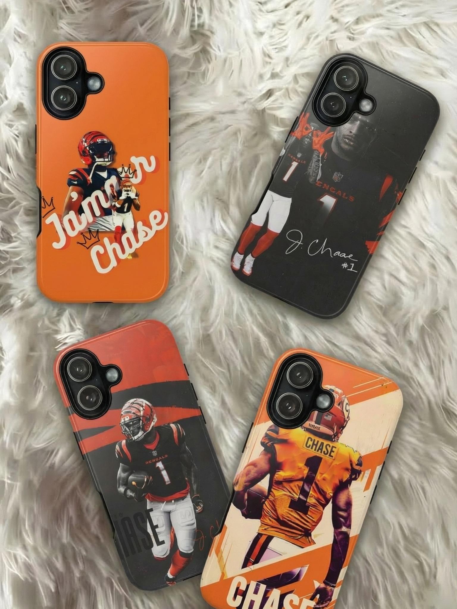 4 Style Ja'Marr Chase Football Player NFL Inspire custom Sport Phone Case Collection for iPhone 17-11, Samsung S25-S21