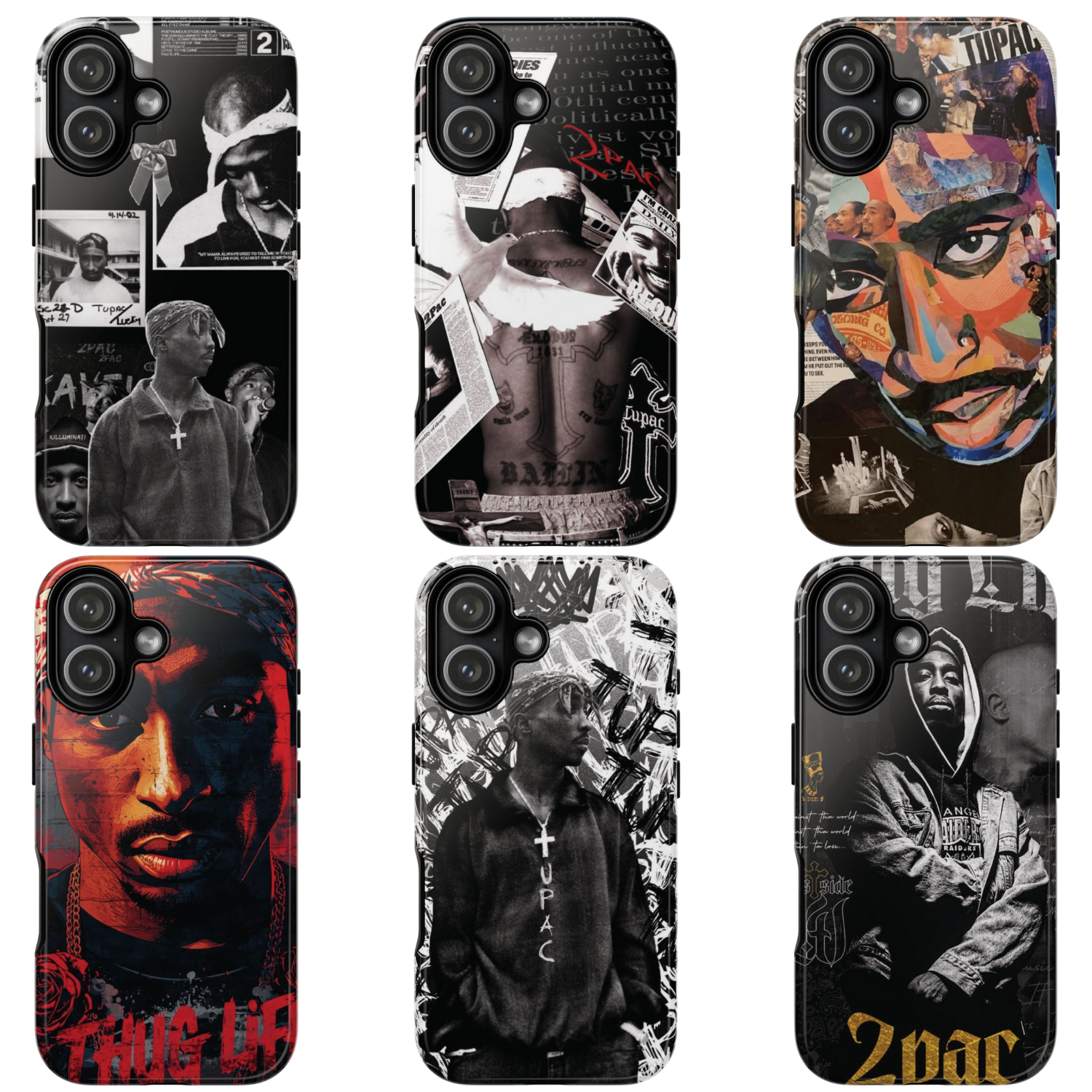 6 Style 2Pac Rapper Inspire custom Artist Phone Case Collection for iPhone 17-11, Samsung S25-S21