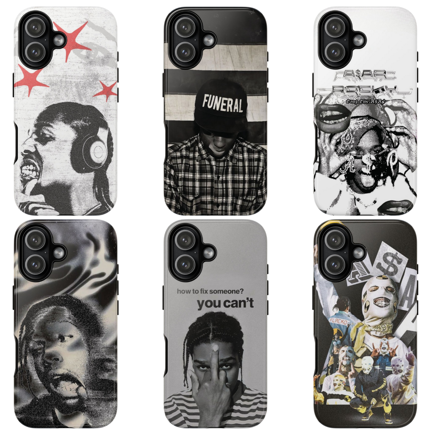 6 Style A$AP Rocky Rapper Inspire custom Artist Phone Case Collection for iPhone 17-11, Samsung S25-S21
