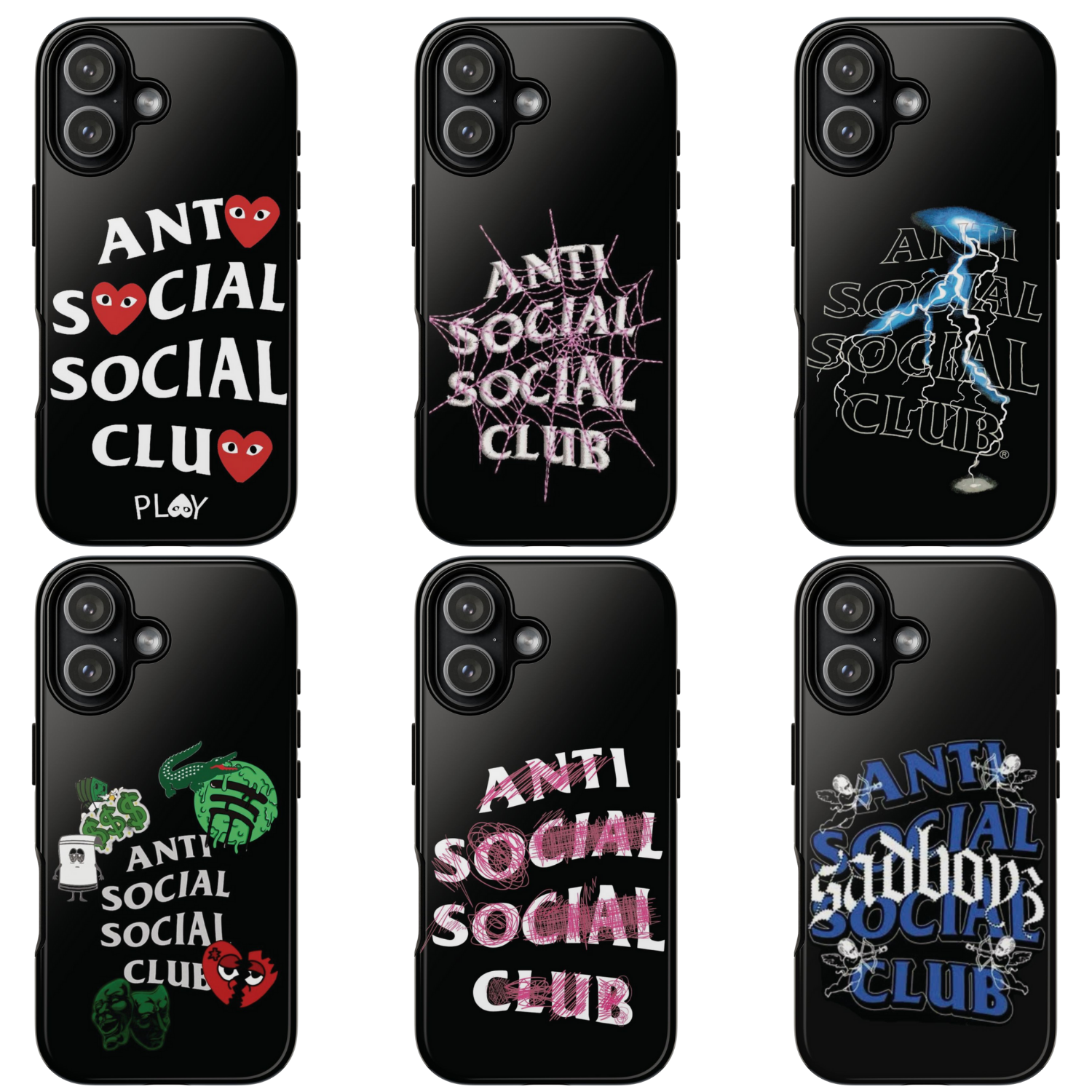 6 Style Anti Social Social Club Inspire custom Trendy Phone Case Collection for iPhone 17-11, Samsung S25-S21
