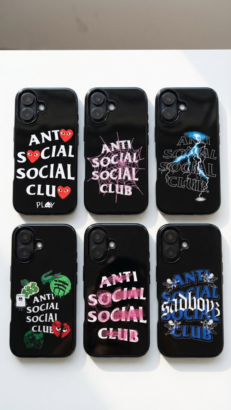 6 Style Anti Social Social Club Inspire custom Trendy Phone Case Collection for iPhone 17-11, Samsung S25-S21