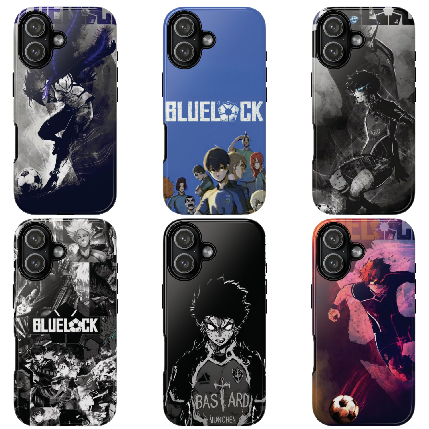 6 Style Blue Lock Characters Inspire custom Anime Phone Case Collection for iPhone 17-11, Samsung S25-S21