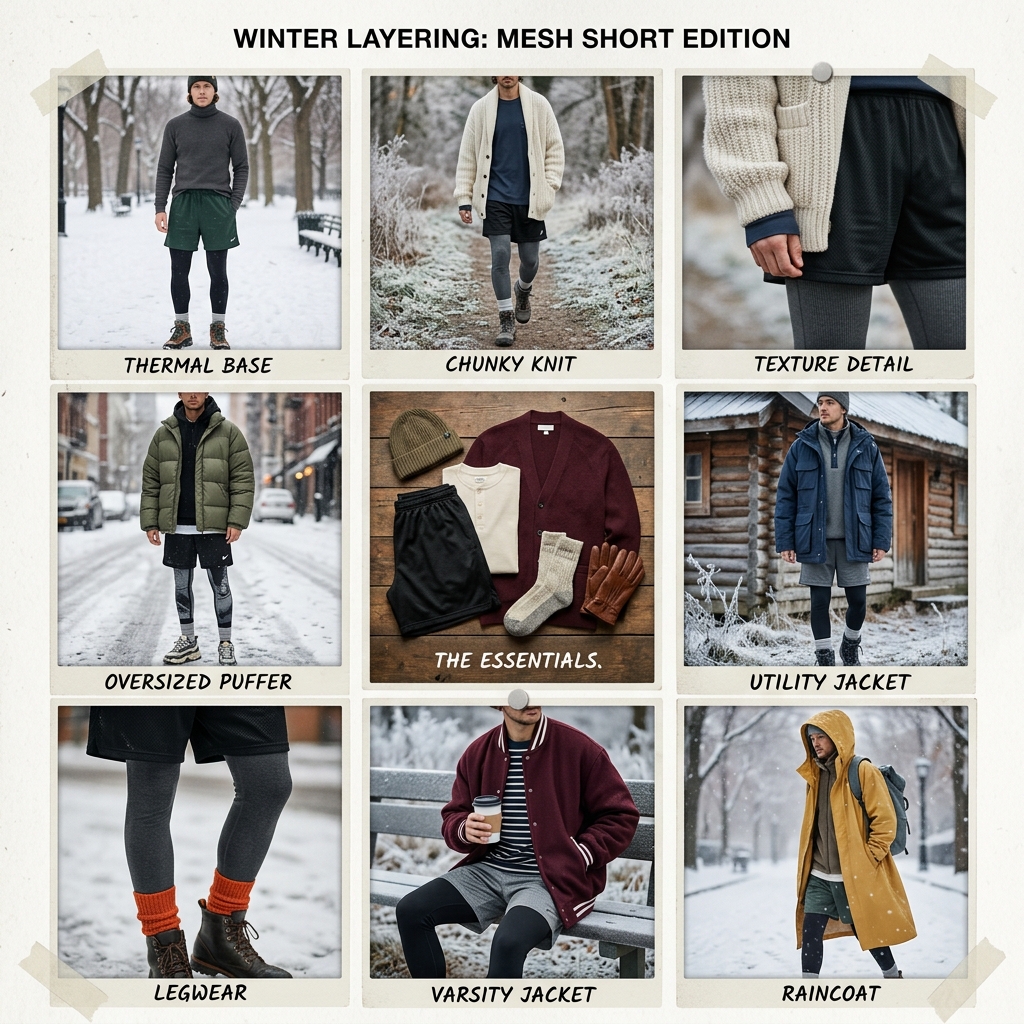 mesh shorts winter outfit