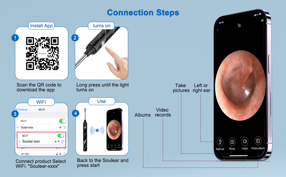Ear Wax Cleaner With Camera 800w Hd Endoscope Multi Functional Visual Ear Cleaning Tool Includes Storage Guilde